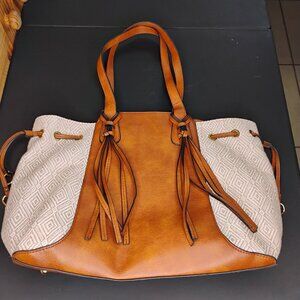 Large White & Brown Tote Handbag